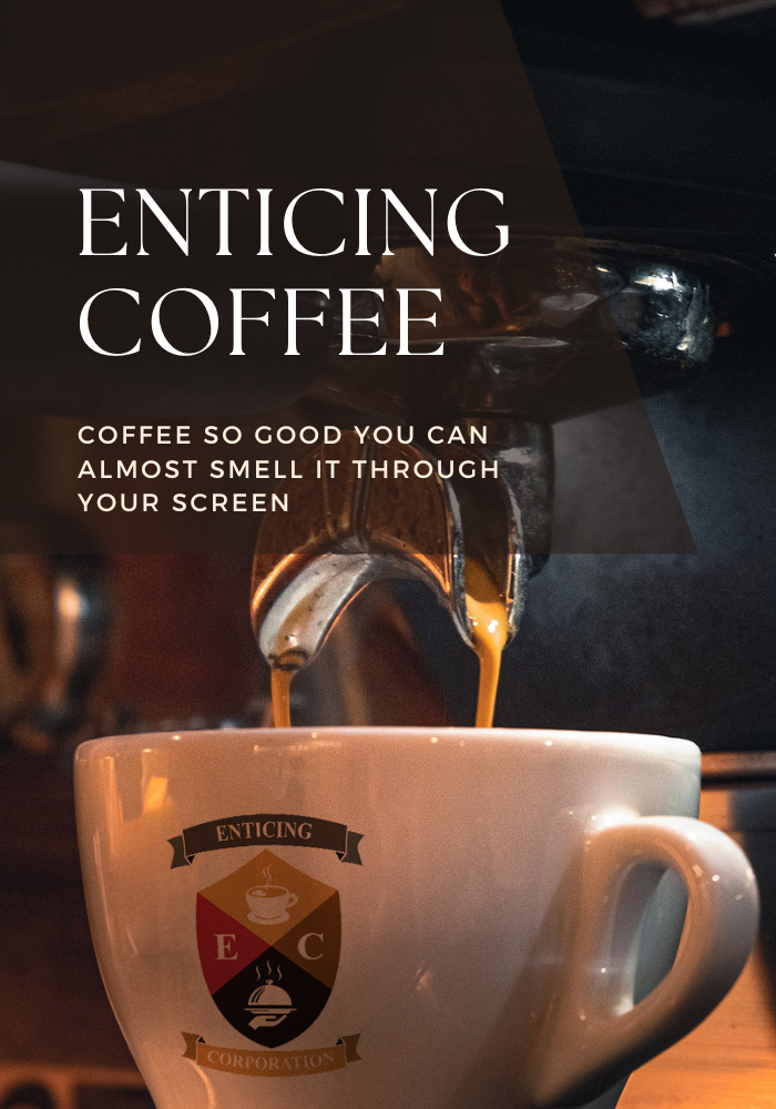 enticing coffee, home of the gourmet italian coffee cart, banner for mobile